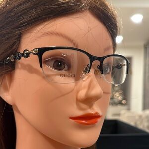 Gucci Eyeglasses GG 4237 CQR Shiny Black & Gold Half Rim Frame 52[]17 130